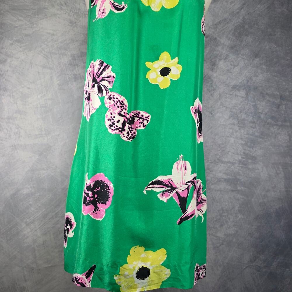 J Crew Dress Womens 2 Green Floral Silk Sleeveless Shift Tropical Coastal Chic - Picture 5 of 16